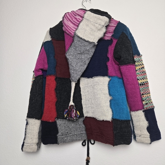 SHOPOHOLIC FASHION Hoodie Jacket Mens Small Knitted  Multicoloured Wool Patch - Picture 9 of 16